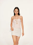 Hand-Crocheted Scalloped-Edge Knit Tube Top in Sakura Pink
