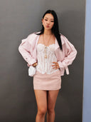 Peach-Pink Cropped Satin-Finish Linen Trench Coat