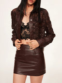 Floral Laser-Embroidered Faux Leather Jacket
