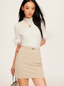 Mid-rise A-Line Buckle Skirt in Sandy Beige
