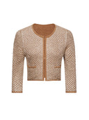 Shimmering Sequin Argyle Knit Cardigan in Sandy gold