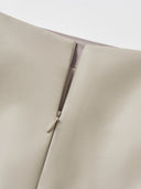 Retro-modern Faux Leather Straight Skirt in Sandy Beige