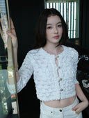 Cloud Textured Bubble-Knit Cropped Cardigan in White
