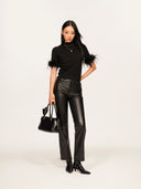 Straight Leather Trousers in Black