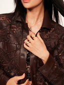 Floral Laser-Embroidered Faux Leather Jacket