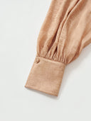 Long-Sleeve Blouse with Lace V-neck in Honey gold caramel