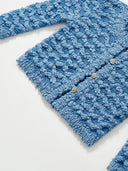 Cloud Textured Bubble-Knit Cropped Cardigan in Misty Blue