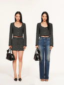 Black & White Mixed-weave Cropped Tweed Jacket