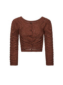 Cropped Knit Cardigan with Hand-Crafted Embroidery in Caramel chestnut