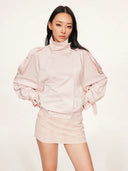 Peach-Pink Cropped Satin-Finish Linen Trench Coat