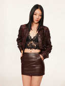 Retro-modern Faux Leather Straight Skirt in Burnt Burgundy