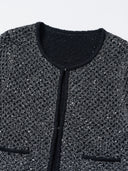 Shimmering Sequin Argyle Knit Cardigan in Stardust grey