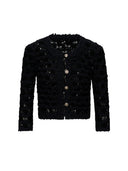 Cloud Textured Bubble-Knit Cropped Cardigan in Black