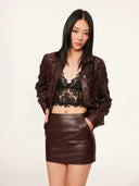 Floral Laser-Embroidered Faux Leather Jacket