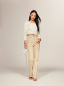 Cropped Knit Cardigan with Hand-Crafted Embroidery in Moonlight white
