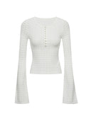 Merino Wool Knit Top with Flared Sleeves in White