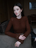 Lace Rose Knitted Cardigan in Caramel chestnut