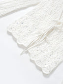 Rhinestone-Embellished Openwork Crochet Cardigan in White
