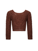 Cropped Knit Cardigan with Hand-Crafted Embroidery in Caramel chestnut