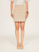 Mid-rise A-Line Buckle Skirt in Sandy Beige